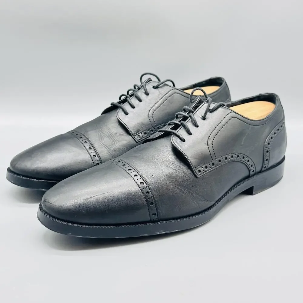 Cole Haan Shoes Mens 10 Black Leather Grand OS Oxford Cap Toe Slip On Dress